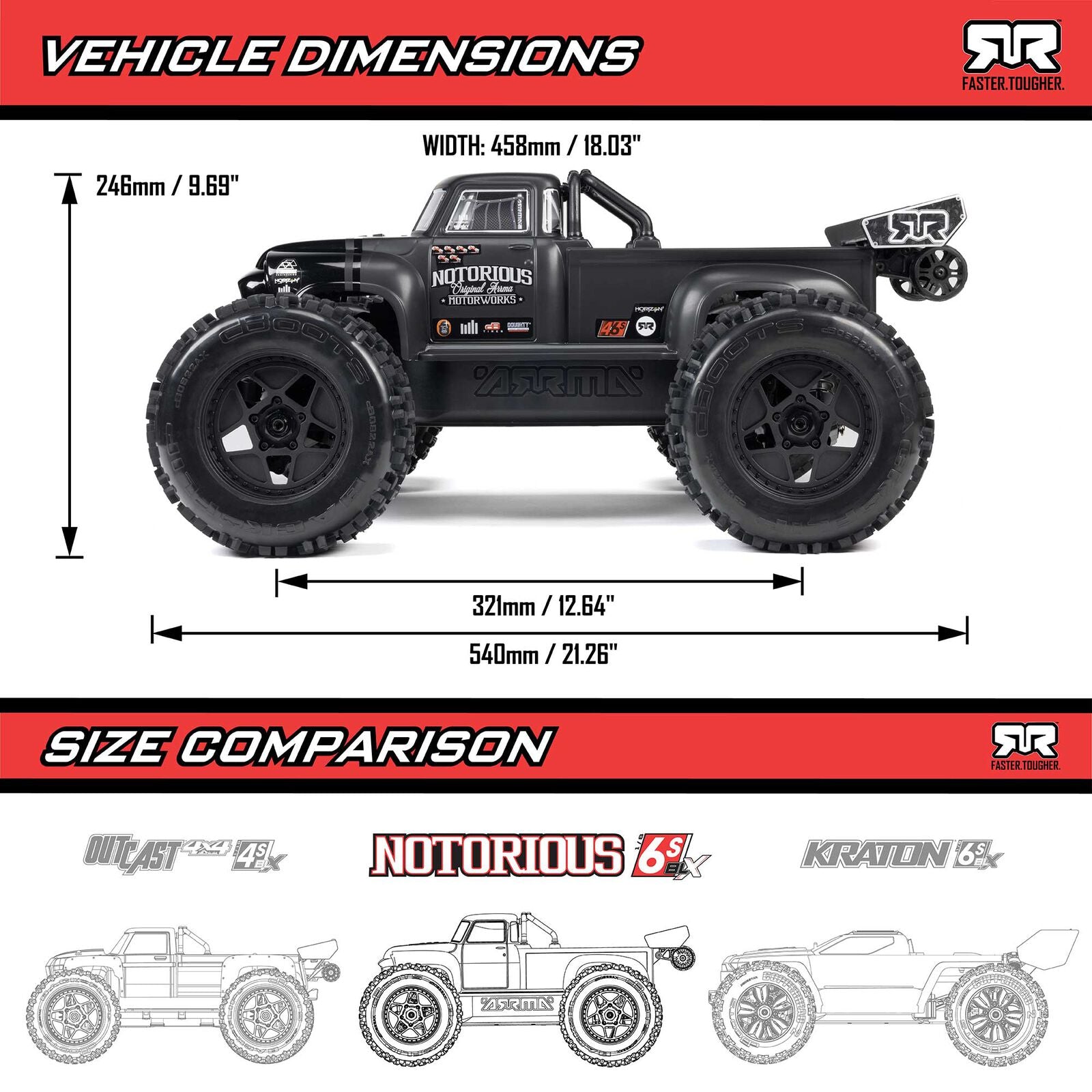 Arrma Notorious 6S BLX V6 1/8 Stunt Truck RTR (Blue) | Racerc
