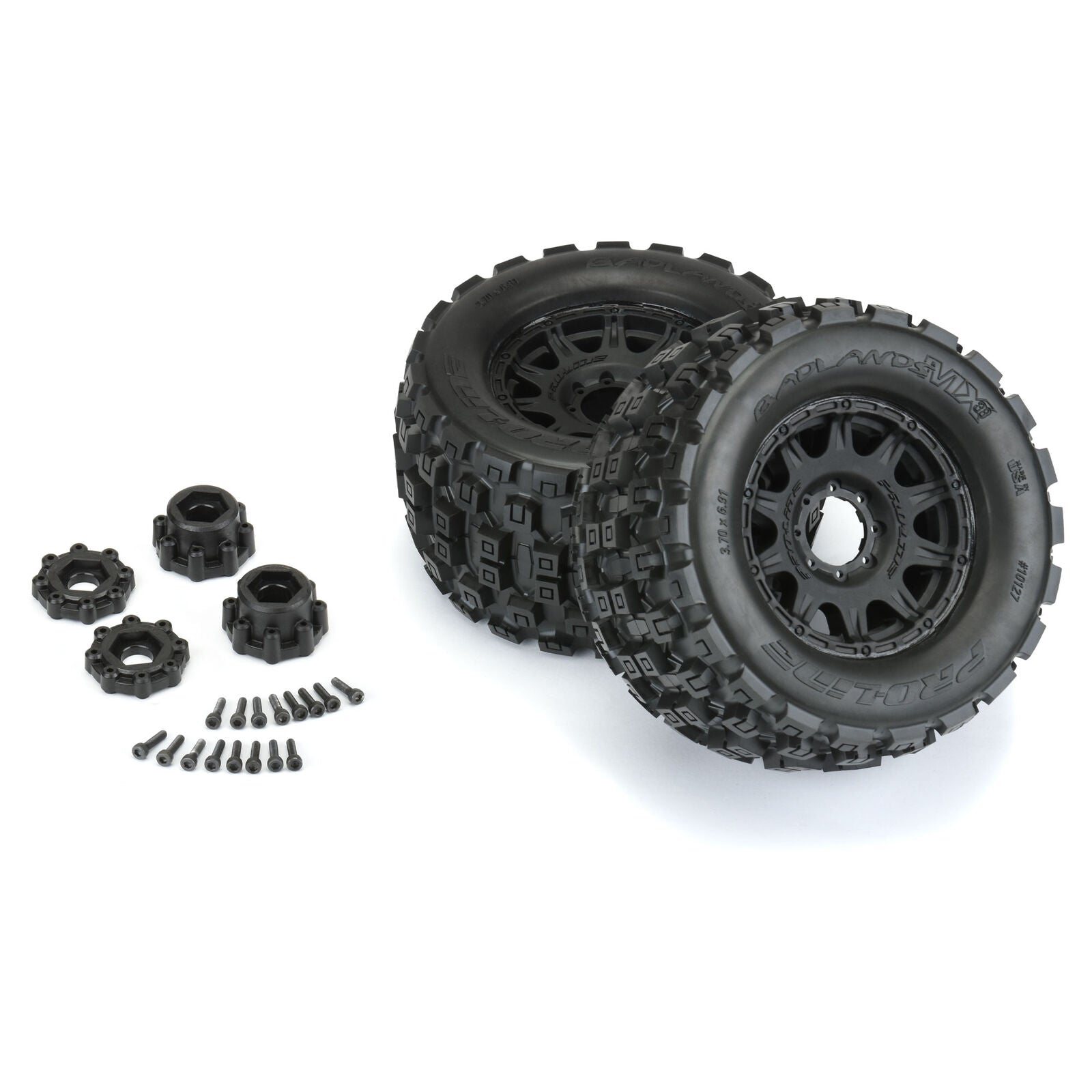 Pro-Line Badlands MX38 3.8" Pre-Mounted MT Tires Raid Black Wheels (2pcs) 17mm