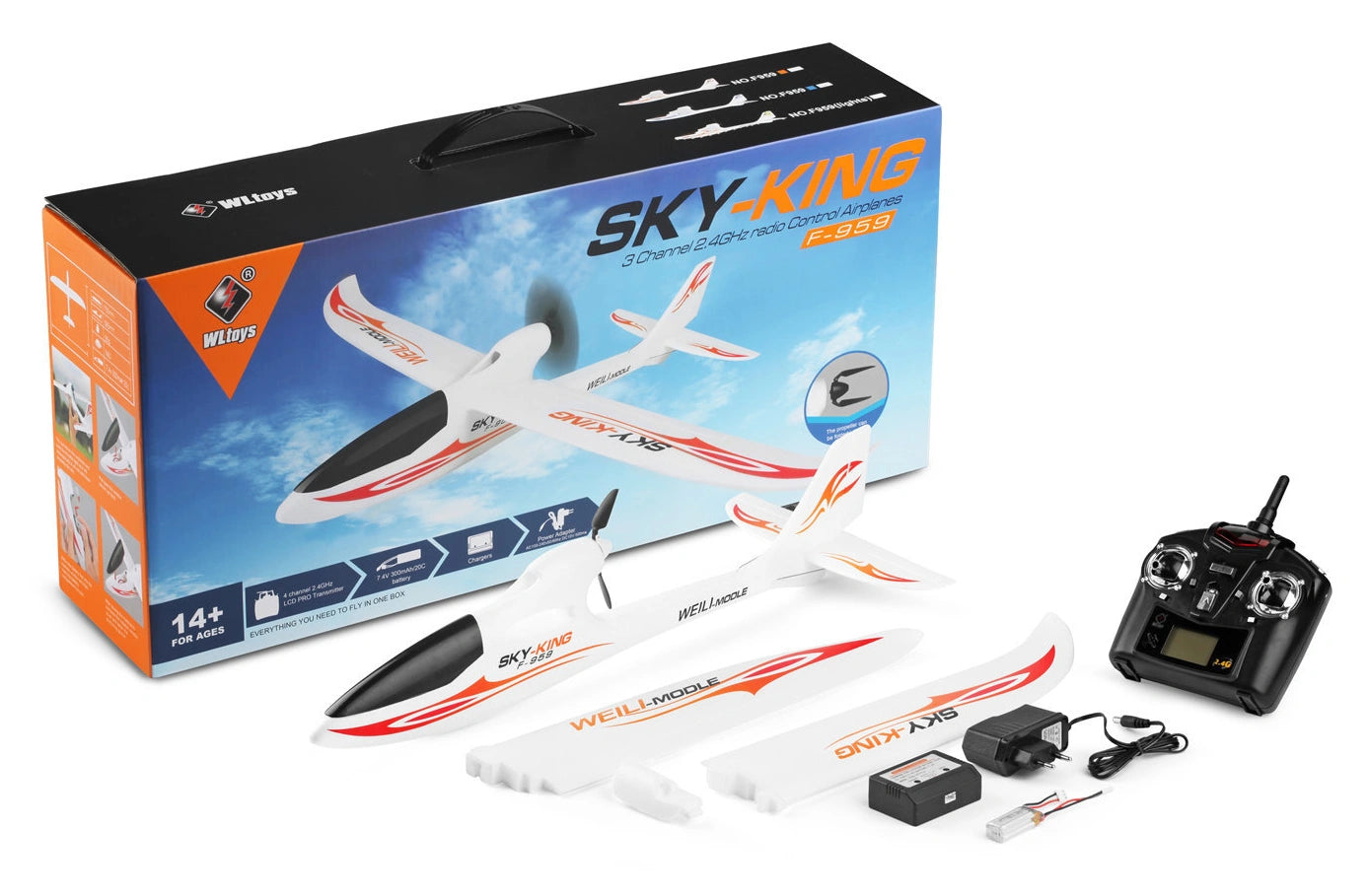 WL F959S Sky-King 750mm RTF Ανεμόπτερο RC Κόκκινο με 6-Axis Gyro