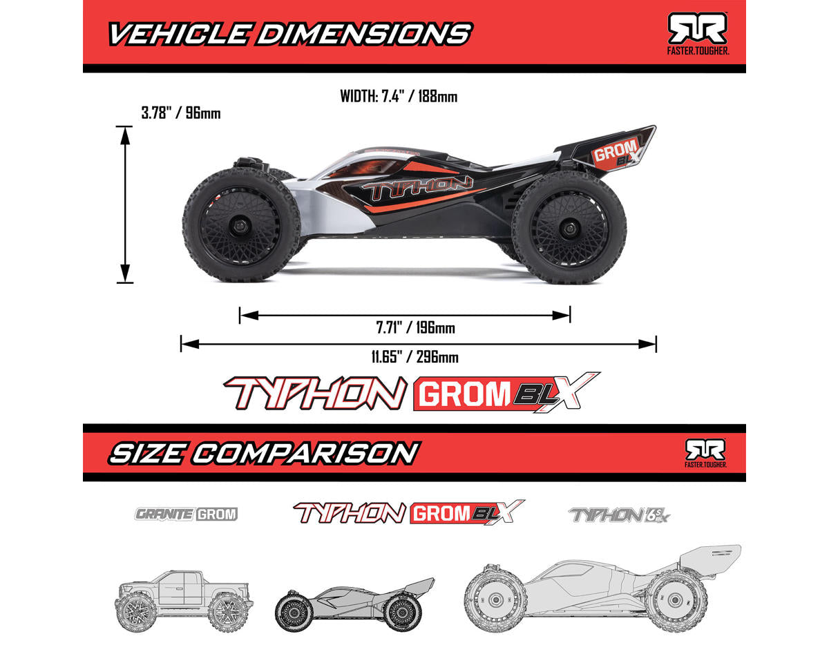 Arrma Typhon Grom 223S BLX 4WD Brushless Black/Silver Buggy | Racerc
