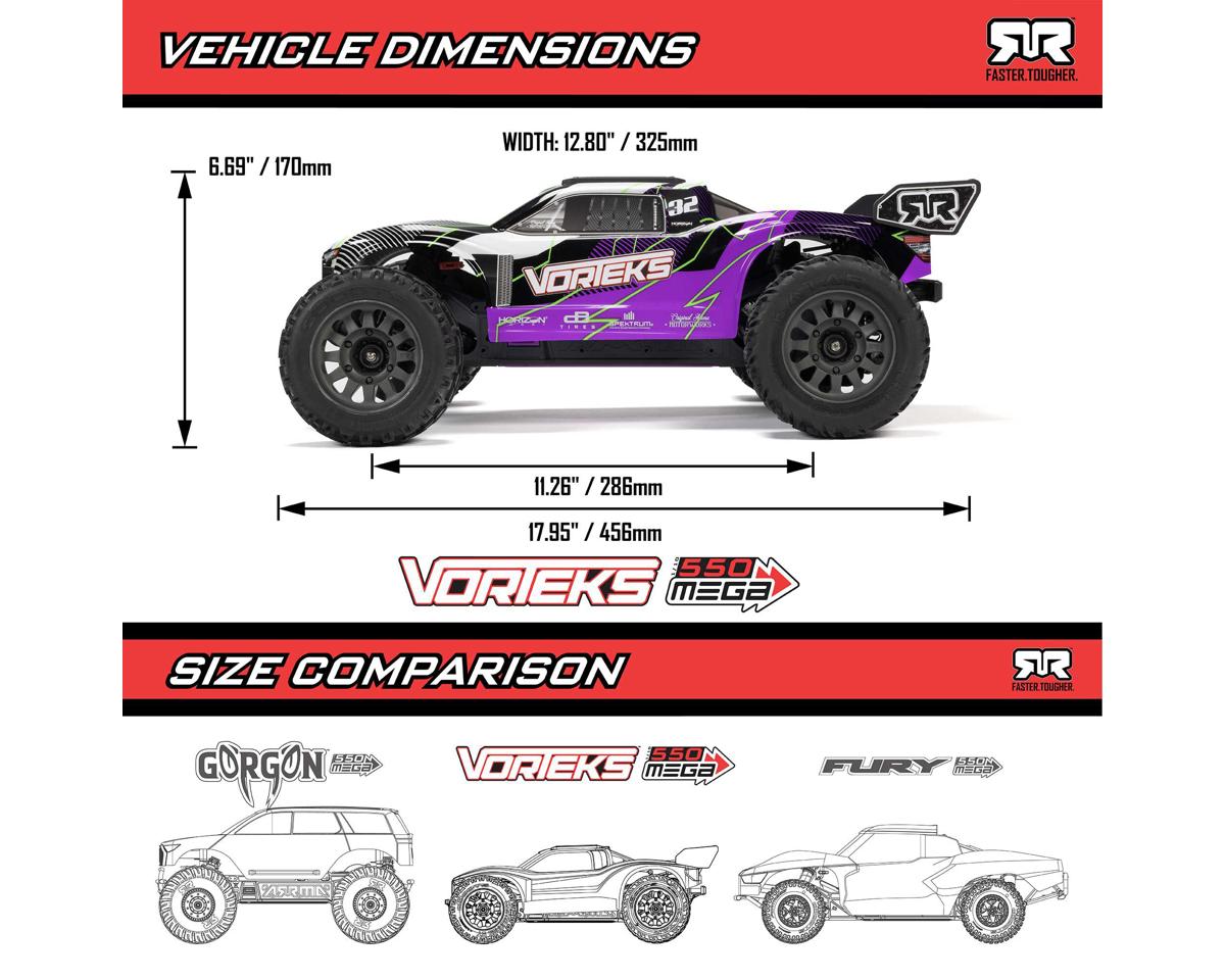 ARRMA Vorteks 2WD MEGA 550 RTR Purple 1/10 Brushed 2WD Stadium Truck RTR με μπαταρία & φορτιστή