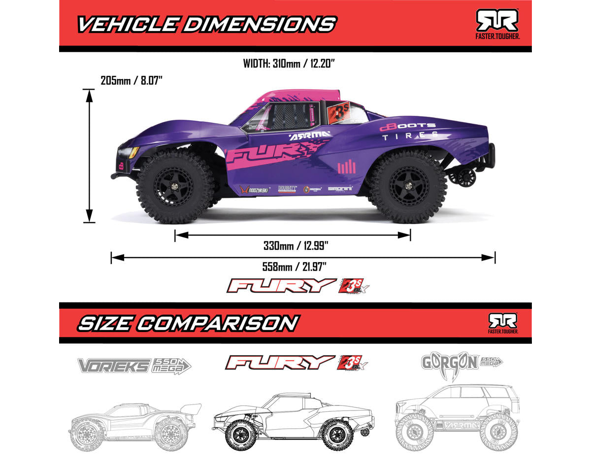 ARRMA Fury 223S BLX 1/10 2WD Short Course Truck Blue