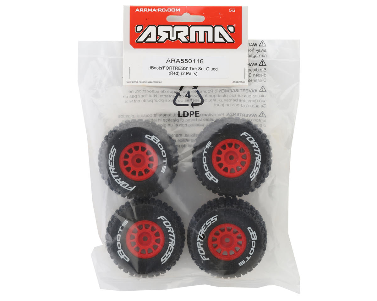 Arrma dBoots Fortress 1/18 Pre-Mounted Off-Road Tire Set Red (4)