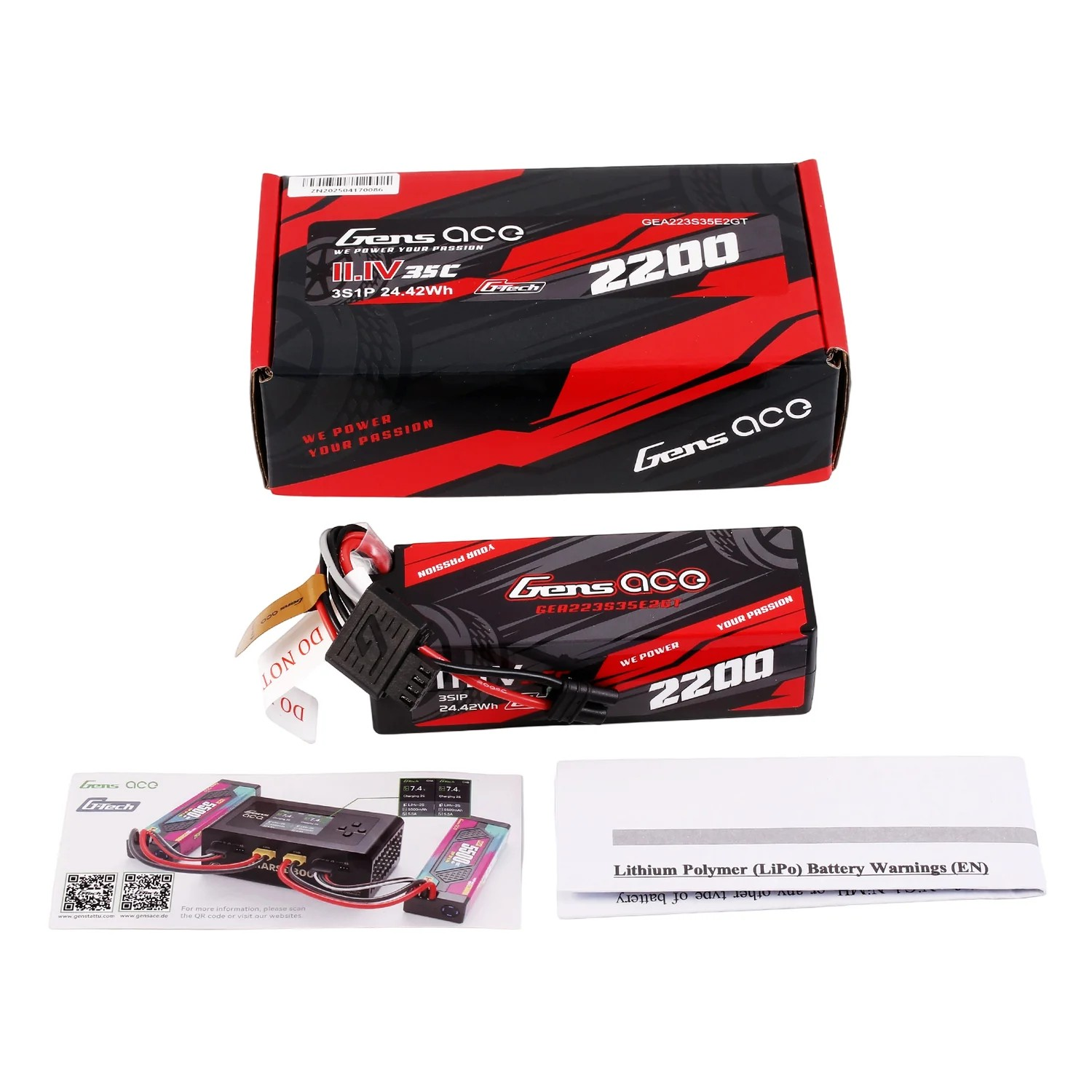 Gens ace 2200mAh 11.1V 35C 3S LiPo Battery με iEC2 Plug (Mini RC Series)