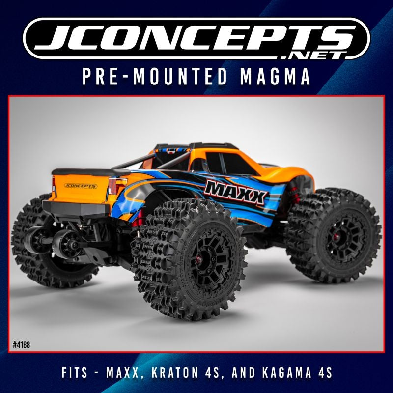 JConcepts Magma 6.0 Pre-Mounted Tires Medium με Μαύρες Ζάντες για Traxxas Maxx & Arrma Kraton/Kagama 4S