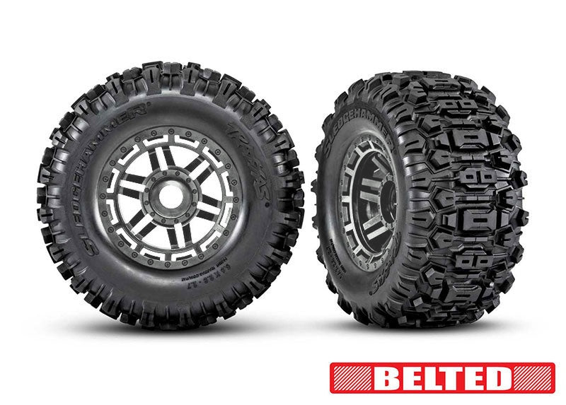 Traxxas Sledgehammer Belted Tires 17mm Black Chrome Wheels MAXX Sledge