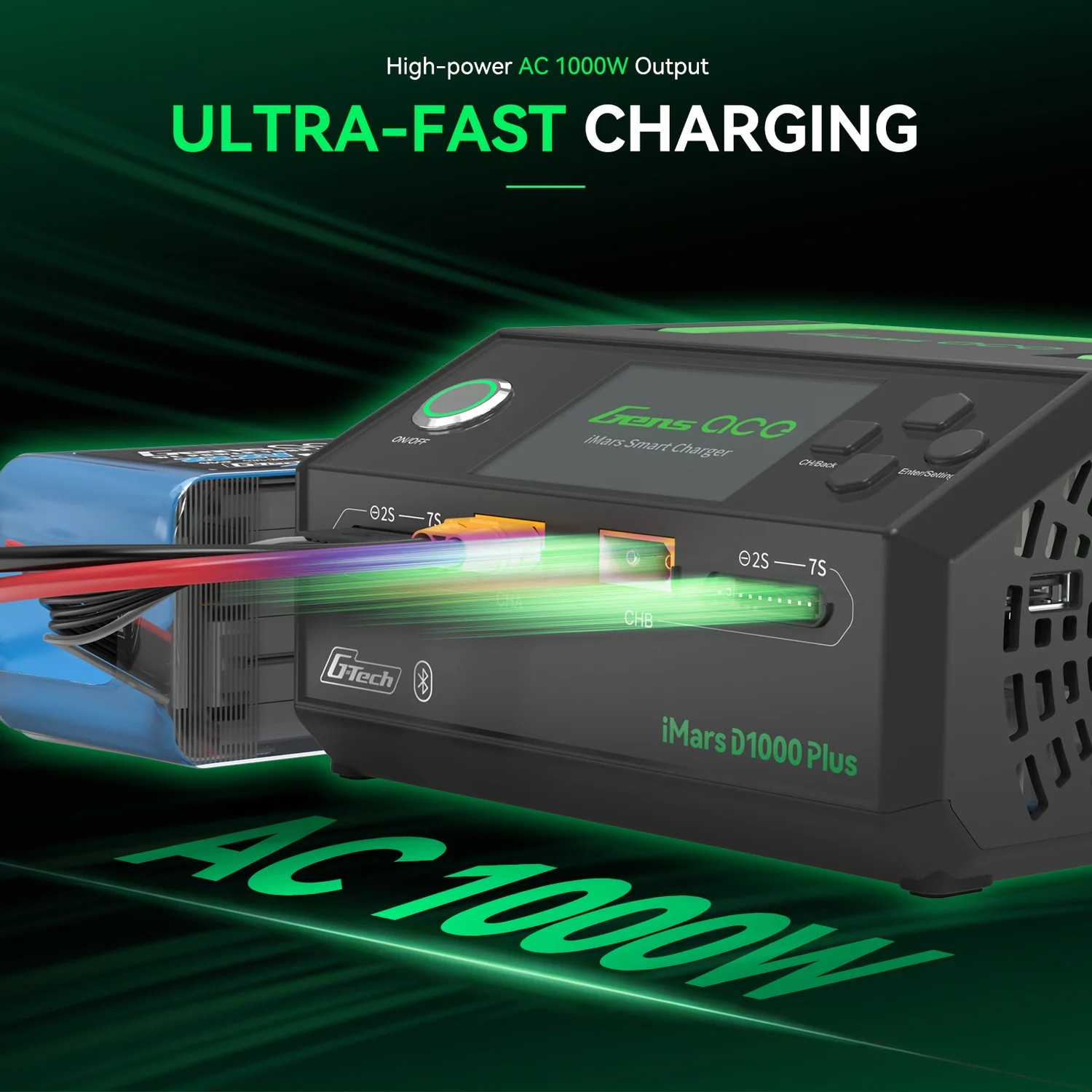 Gens ace iMars D1000 Plus Smart Charger Dual Channel 1000W | G-Tech | Bluetooth App Control