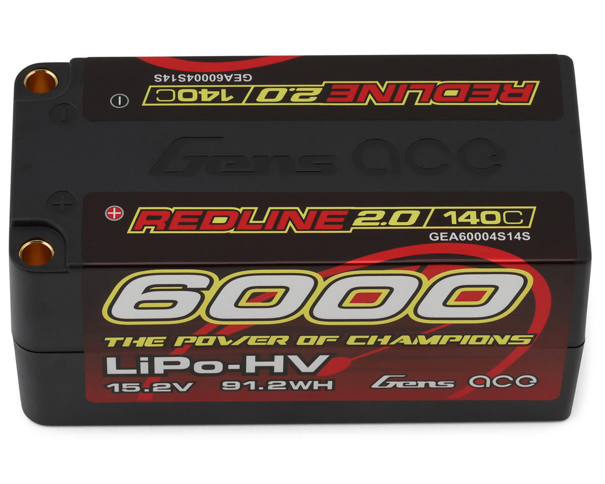 Gens Ace Redline 2.0 6000mAh 15.2V 140C 4S LiHV Shorty Battery 5mm Bullets