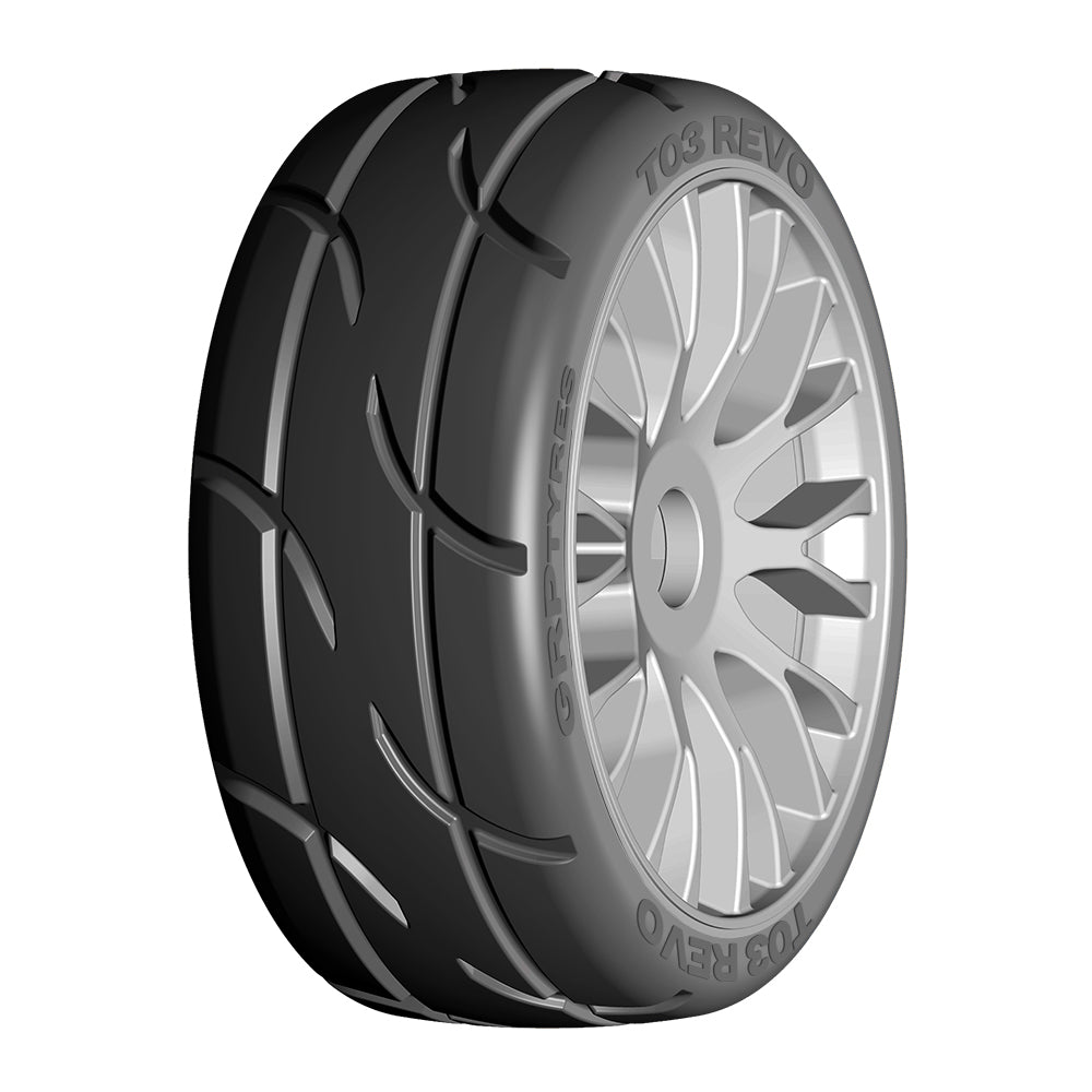 1/8 GT T03 REVO Mounted Tires – Κολλημένα Λάστιχα σε 20 Spoke FLEX Silver Wheels με Επιλογή Γόμας XB / XM