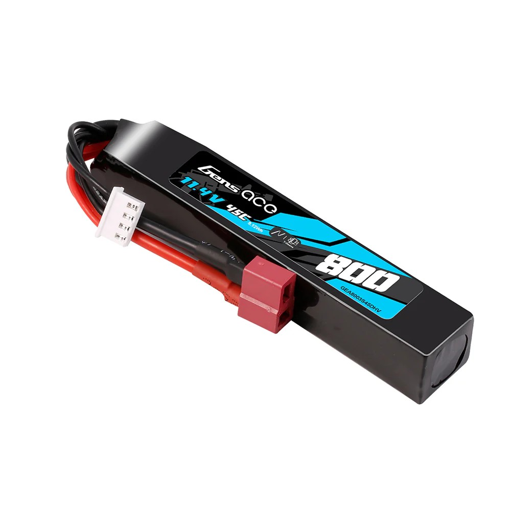 Gens Ace 800mAh 11.4V 45C 3S LiHV LiPo Battery Deans (T)