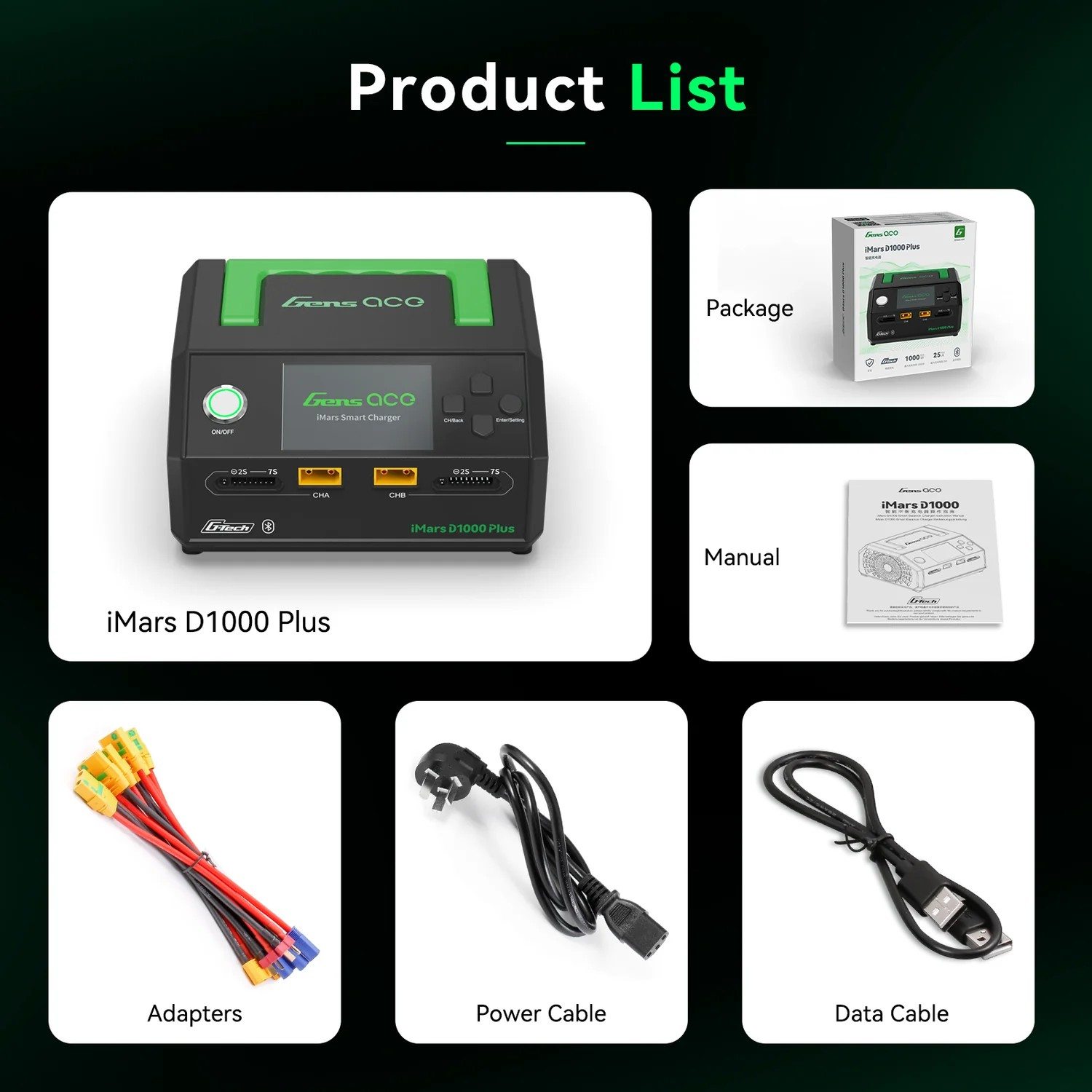 Gens ace iMars D1000 Plus Smart Charger Dual Channel 1000W | G-Tech | Bluetooth App Control