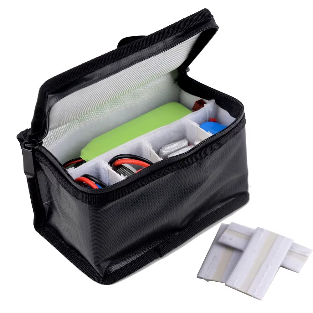 ProtonRC 155x90x120mm Fireproof Explosion-Proof Safety Bag Built-in 8 Compartments for RC Model Airplane Helicopter FPV Drone Batteries
