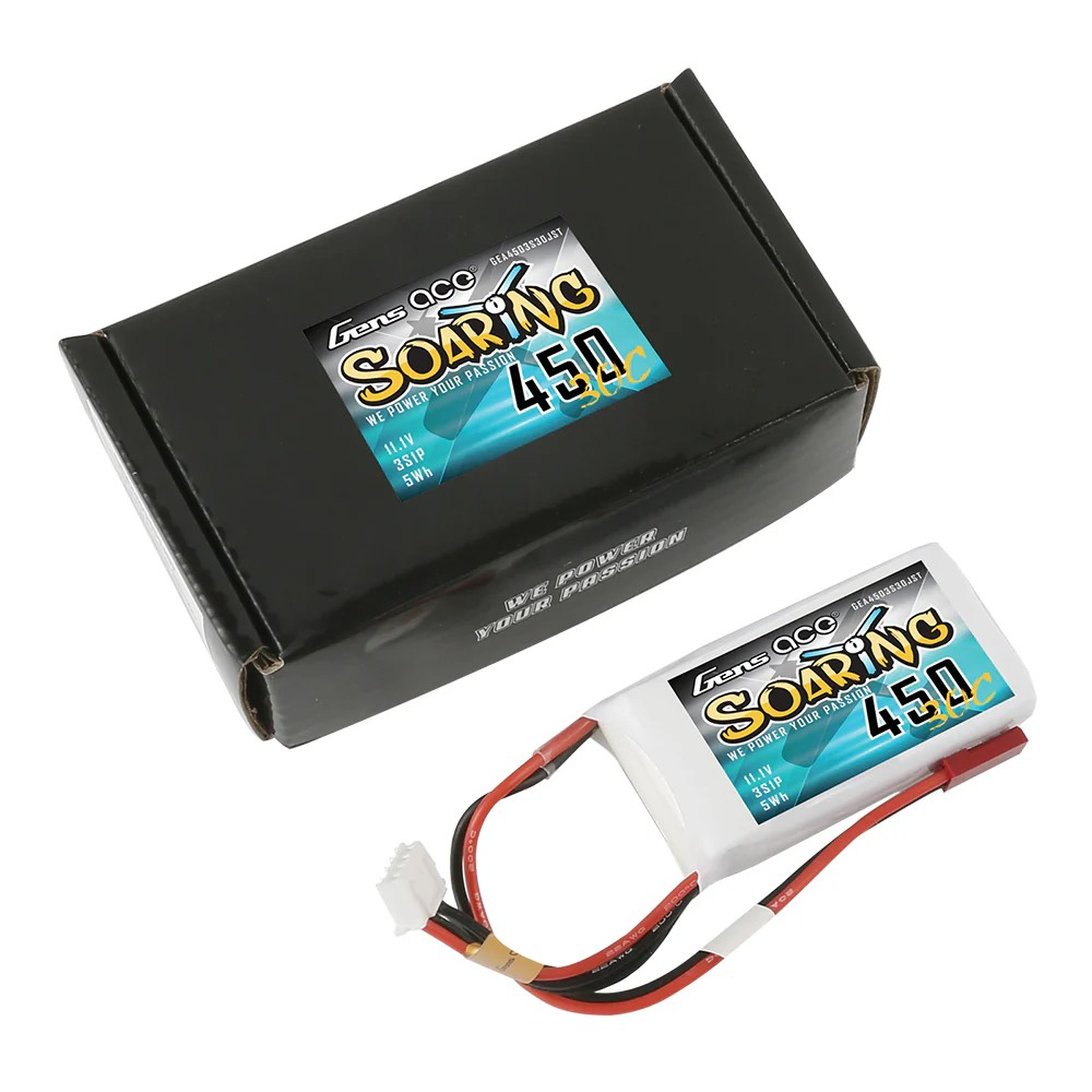 Gens Ace Soaring 450mAh 11.1V 30C 3S LiPo Battery JST-SYP