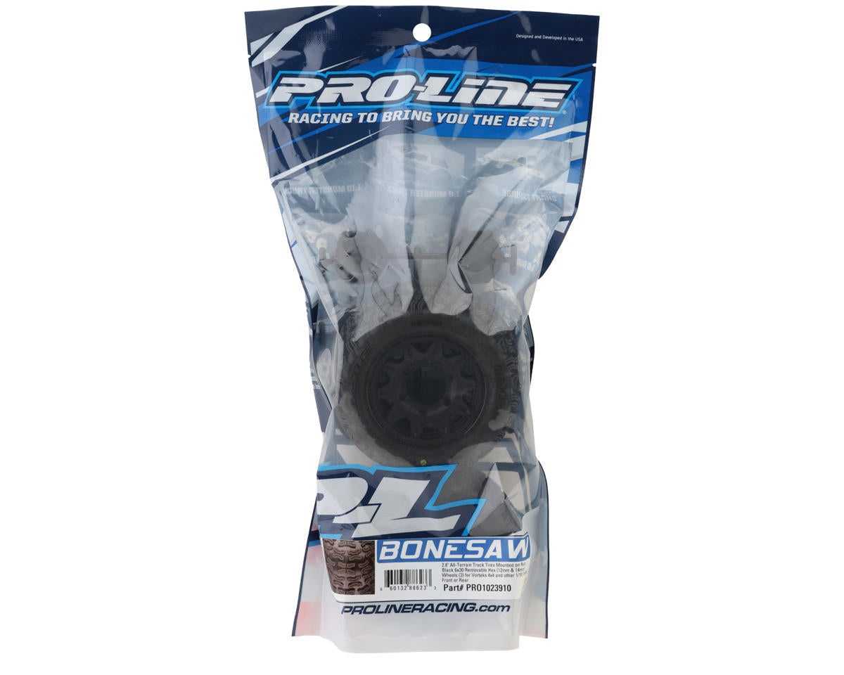 Pro-Line Bonesaw 2.8 Pre-Mounted Tires Raid Wheels Black (2pcs) Removable Hex