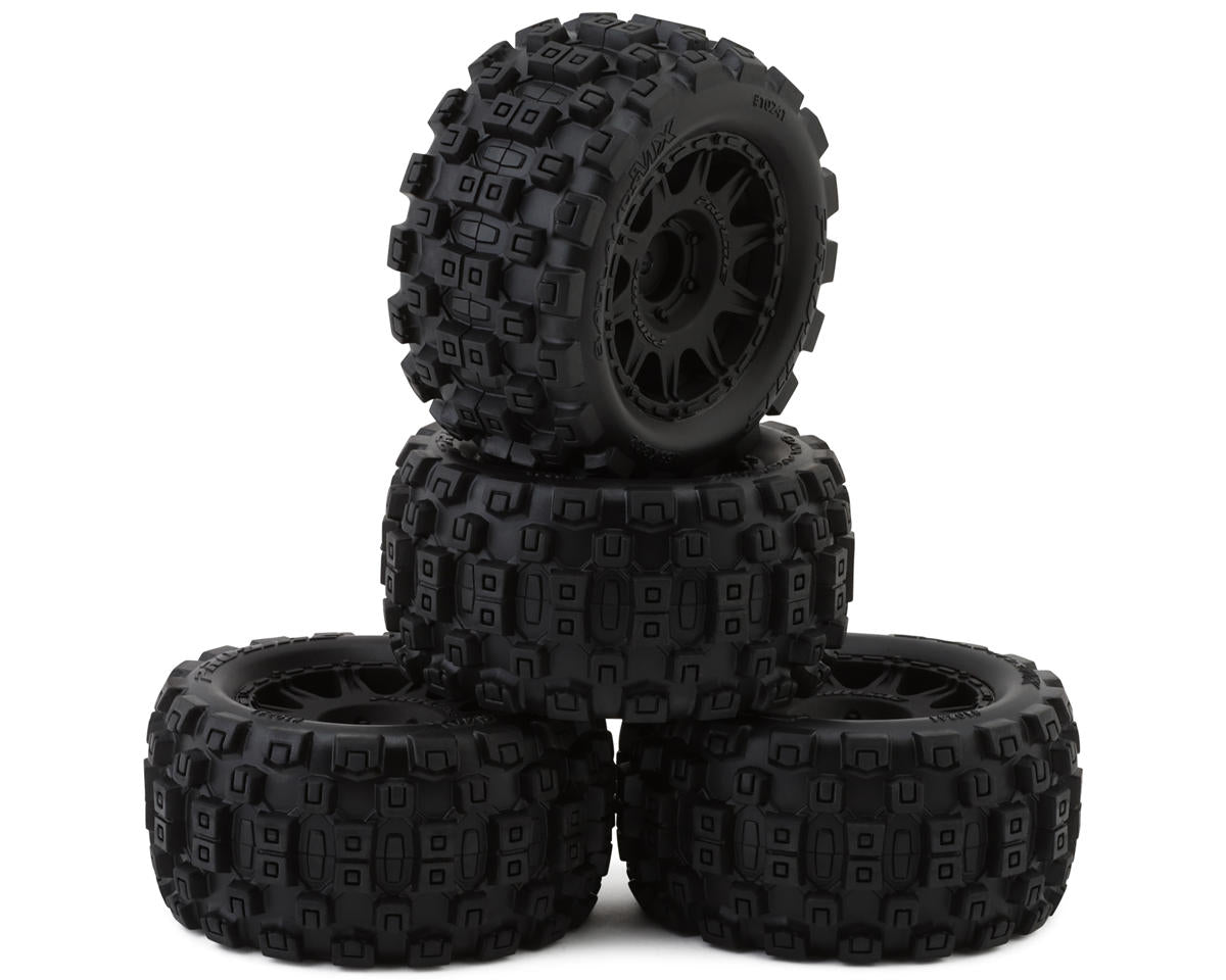 Pro-Line Badlands MX 1/18 Pre-Mounted Monster Truck Tires Raid Wheels (4pcs) 12mm