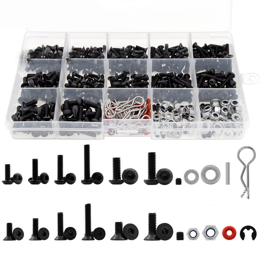 ProtonRC 500PCS Universal RC Car Screws- Box Kit Compatible with Axial traxxas Arrma Losi 1/8 1/10 1/12 1/16 Scale RC Cars