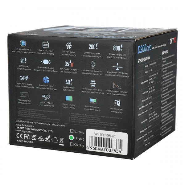 SkyRC D200 NEO DUO AC/DC Charger 200W AC – 2×400W DC Dual Channel