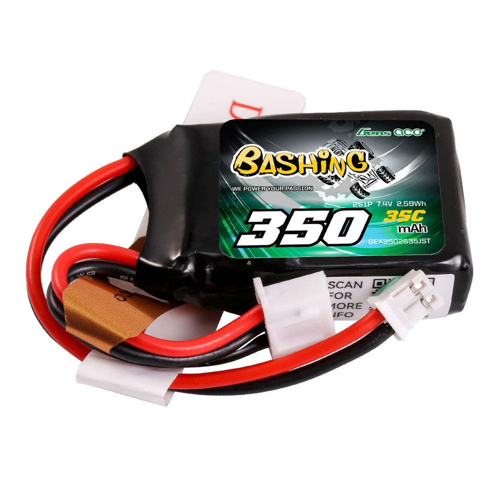 Gens Ace 350mAh 2S 7.4V 35C LiPo Battery JST-PHR | Bashing Series | Racerc