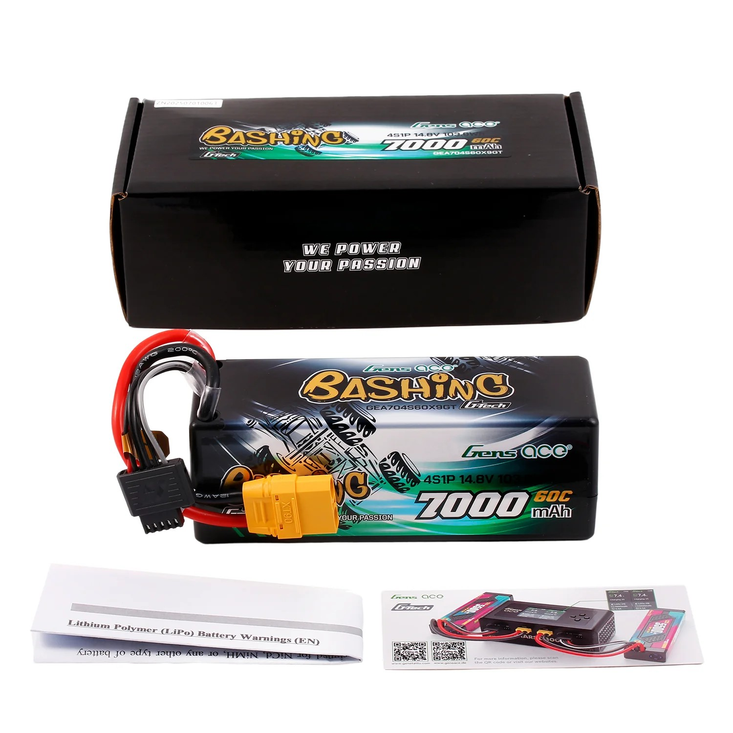 Gens ace G-Tech 7000mAh 14.8V 4S 60C LiPo Hardcase (XT90) – Bashing Series | Racerc