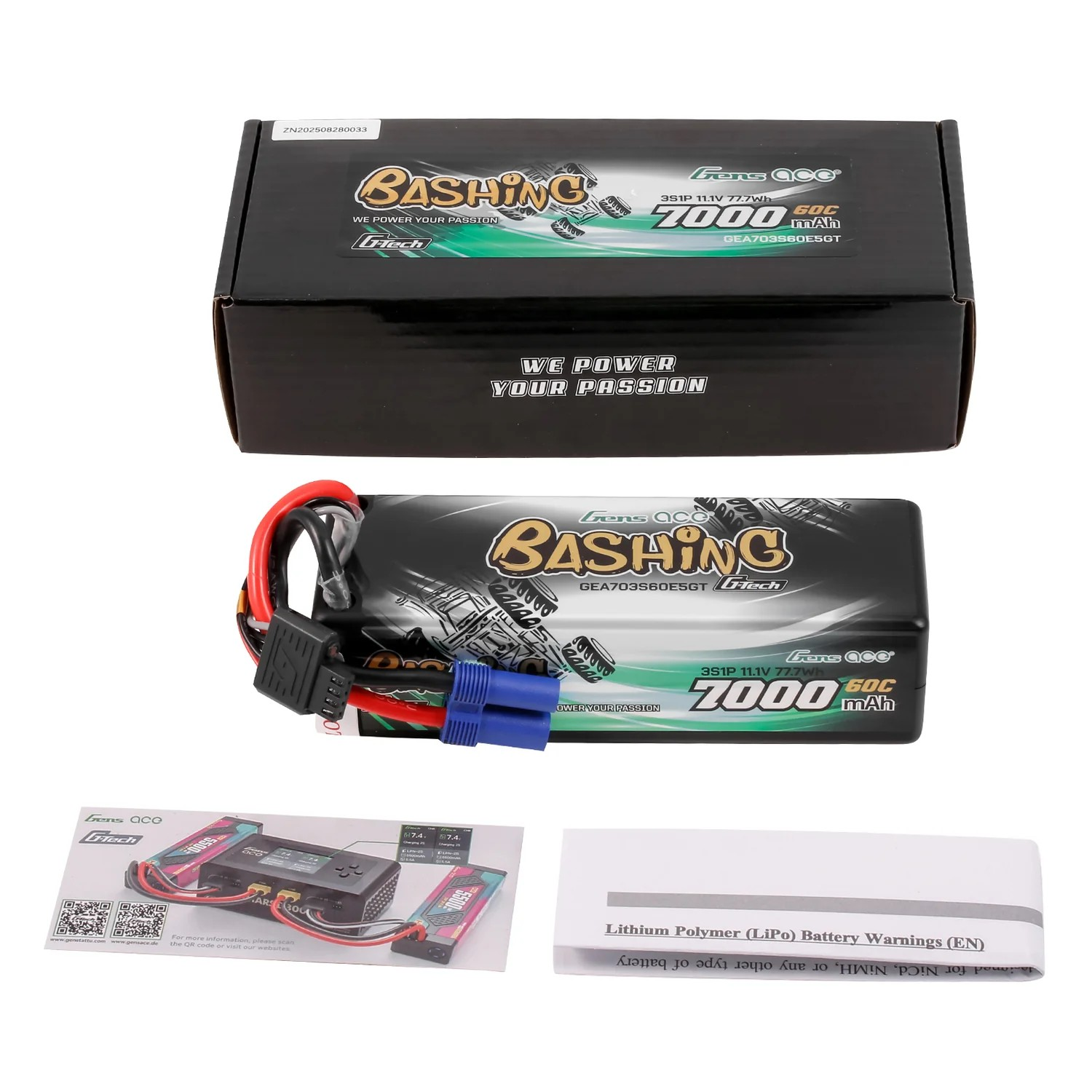 Gens Ace Bashing Series 7000mAh 11.1V 60C 3S Hard Case LiPo Battery EC5 G-Tech