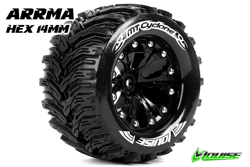 Louise Mt-Cyclone 1-10 Monster Truck Tyres Glued Soft 2.8" Rims Black Hex 14mm Arrma 4X4 1-10 Front Rear. (2 pcs.) LT3226SBM