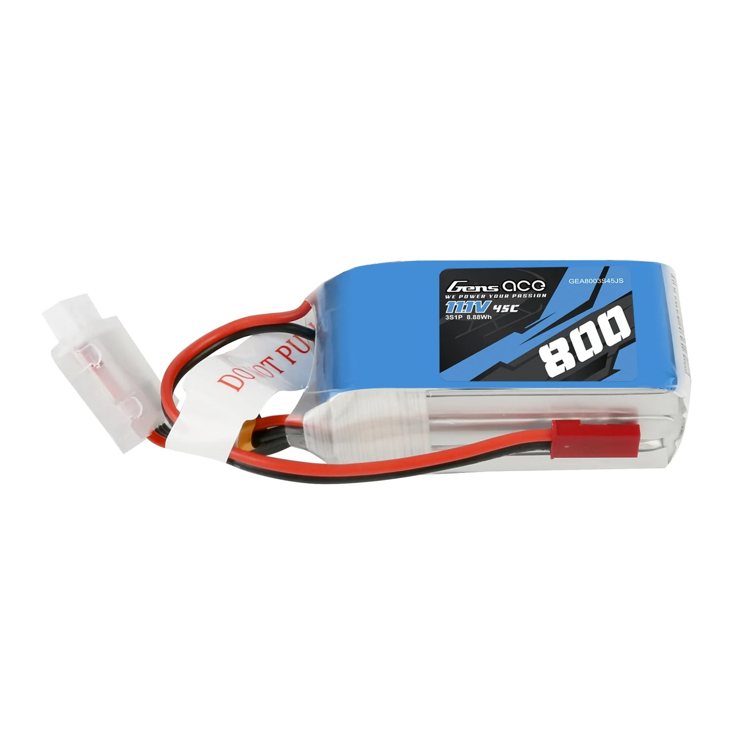 Gens Ace 800mAh 11.1V 3S 45C LiPo Battery Pack JST