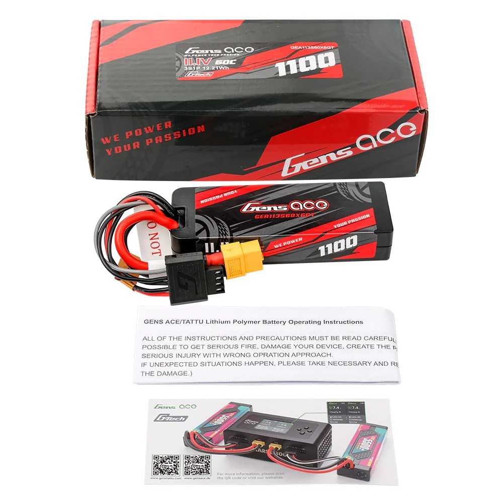 Gens ace G-Tech 1100mAh 11.1V 60C 3S HardCase GRP-76 LiPo Battery με XT60 Plug
