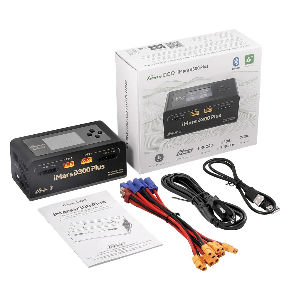 Gens ace iMars D300 Plus Smart Charger Dual Channel 300W | G-Tech | Bluetooth App Control | EB Black