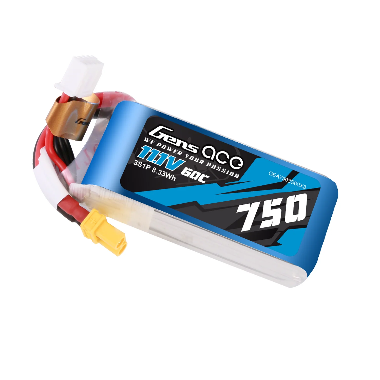 Gens Ace 750mAh 11.1V 60C 3S LiPo Battery XT30