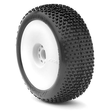 AKA Racing I-Beam 1/8 Buggy Tires (2) (Pre-Mounted) (White) (Medium - Long Wear) - RACERC