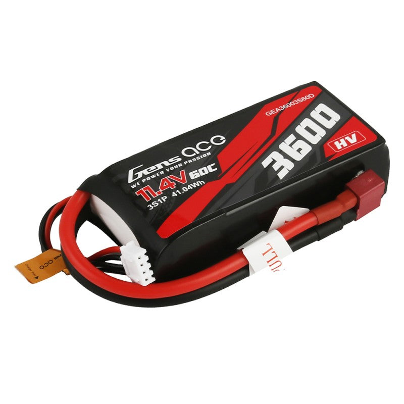 Gens ace 3600mAh 11.4V 3S1P 60C High Voltage Lipo Battery Pack with T-plug