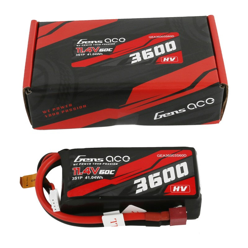 Gens ace 3600mAh 11.4V 3S1P 60C High Voltage Lipo Battery Pack with T-plug