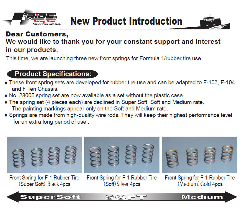 RiDE F1 Front Spring for Rubber Tire - Silver Soft (4pcs) - RACERC