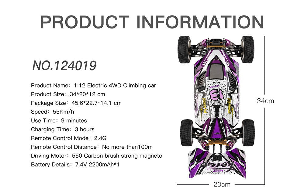 Wltoys 124019 RTR 1/12 2.4G 4WD 60km/h Metal Chassis RC Car Off-Road Climbing Truck Vehicles Models