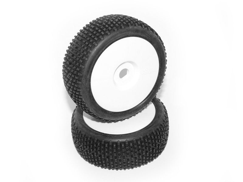 HB KHAOS Mounted Tire (White/White Wheel/ 1/8 Buggy/2pcs) - RACERC