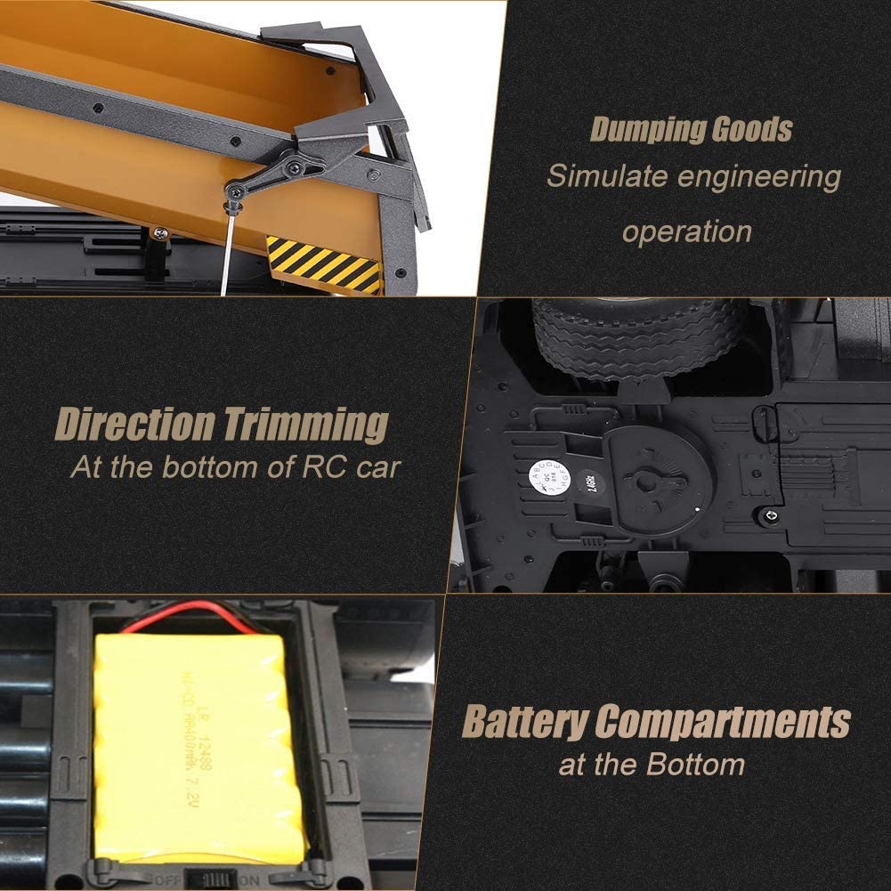 Huina 1573 RTR 2.4GHz 10 Channel 1:14 Remote Control RC Truck Dump Self-discharging Metal Auto