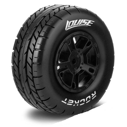 Louise SC - Rocket SC Tyre With Black Rim For Traxxas Rear (Mounted) - Soft - (2) LT3154BTR