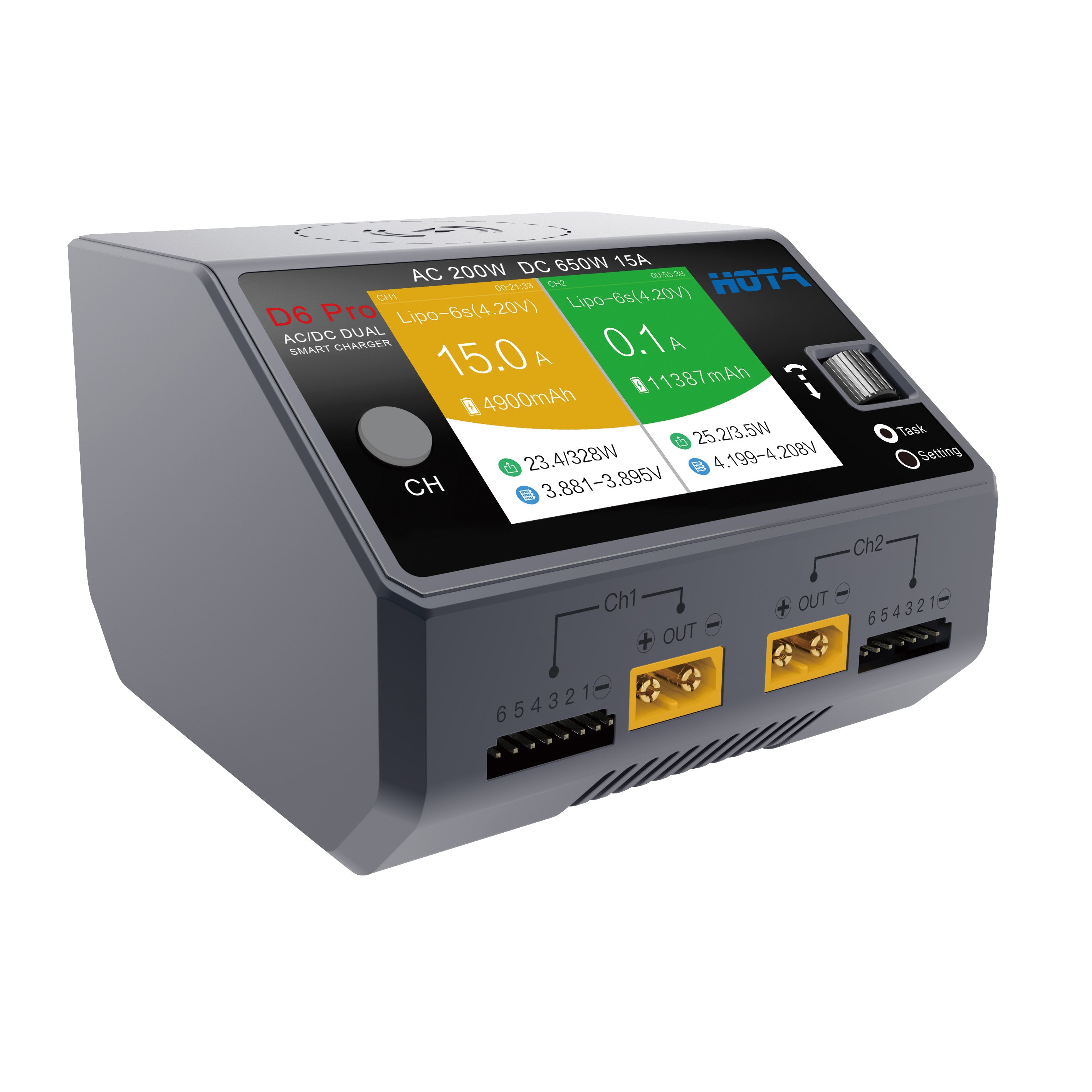 HOTA D6 PRO DUAL SMART CHARGER | AC/DC | 2 x 325W | 15A - RACERC