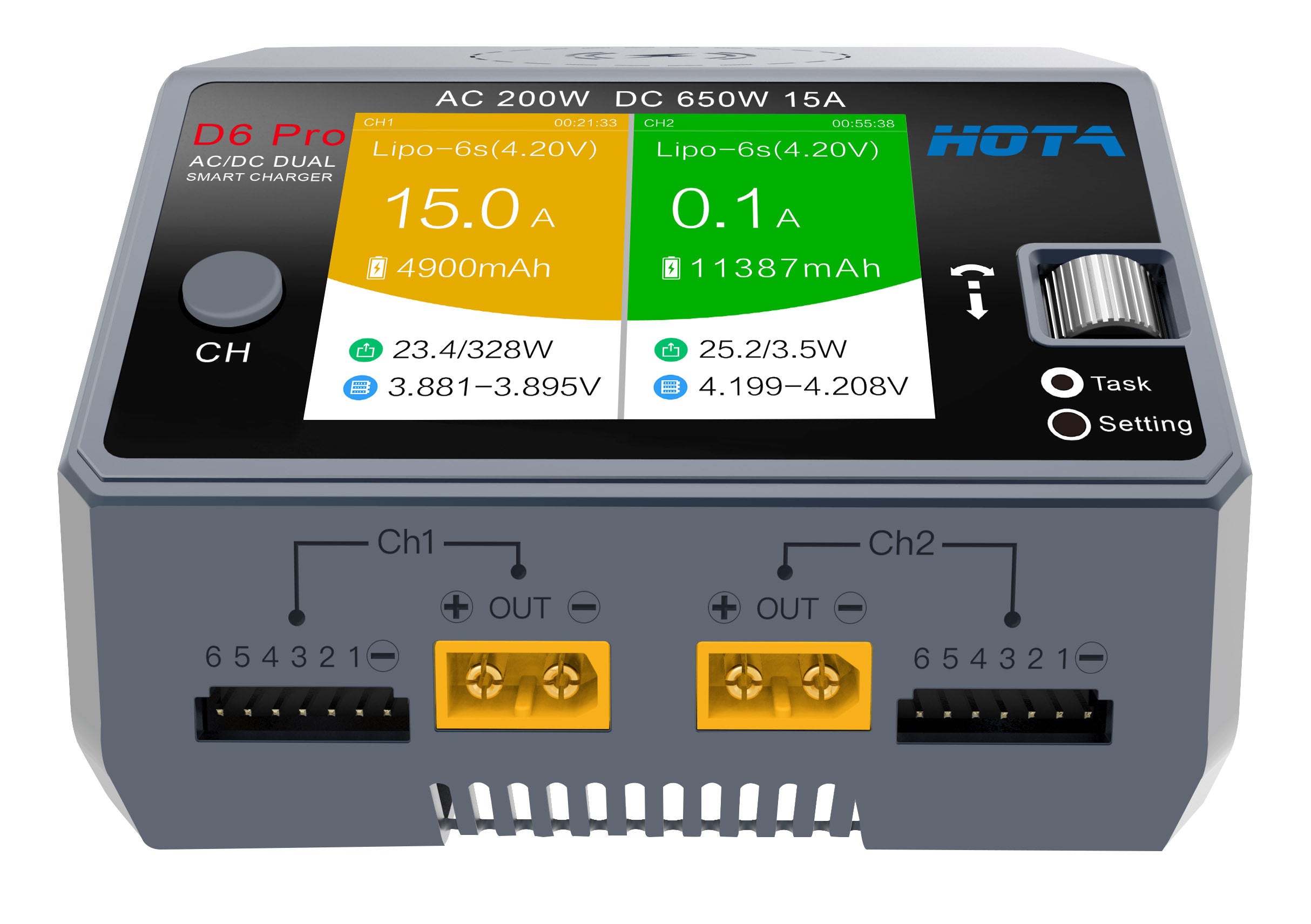 HOTA D6 PRO DUAL SMART CHARGER | AC/DC | 2 x 325W | 15A - RACERC
