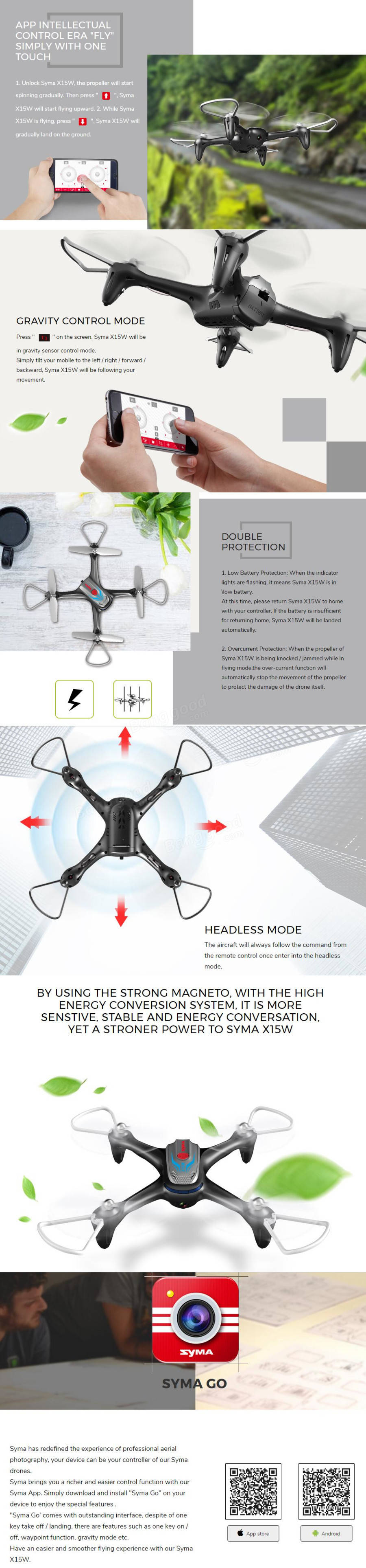 Syma X15W WiFi FPV With 0.3MP HD Camera Altitude Hold 3D Flips APP Control RC Quadcopter Camera Drone RTF - RACERC