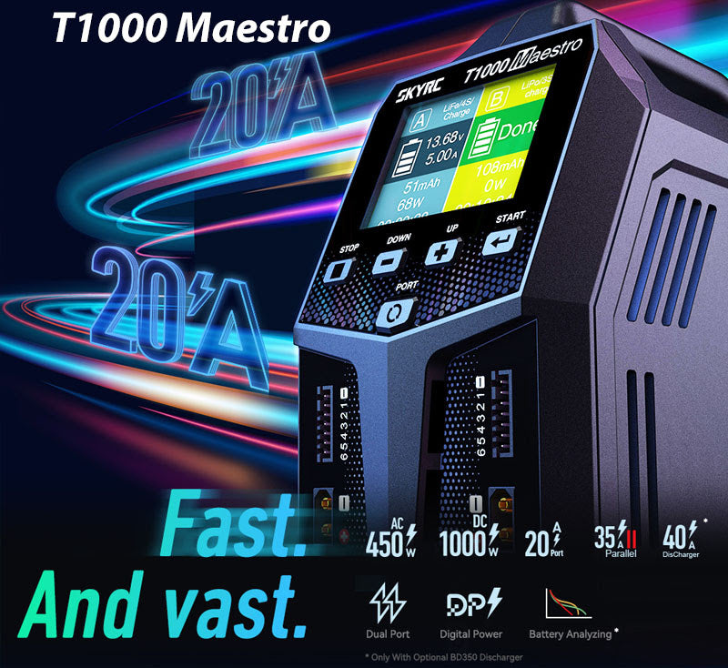 SkyRC T1000 Maestro AC/DC Duo Charger 450W / 1000W 20A Διπλός Φορτιστής