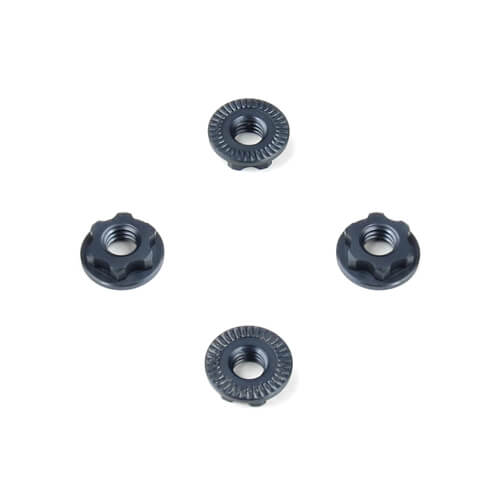 TKR6274 – Wheel Nuts (7mm, serrated, gun metal ano, M4, 4pcs) - RACERC