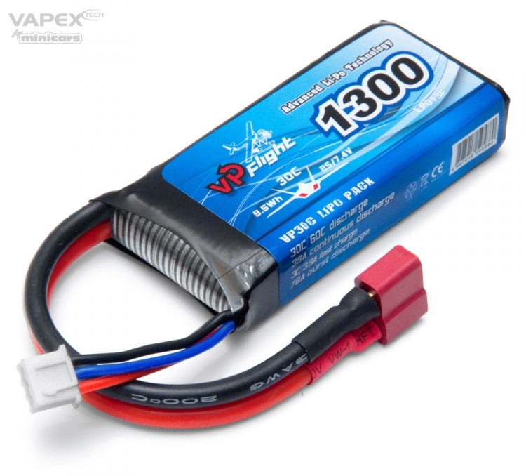 Li-Po Battery 2S 7.4V 1300mAh 30C T-Connector - RACERC