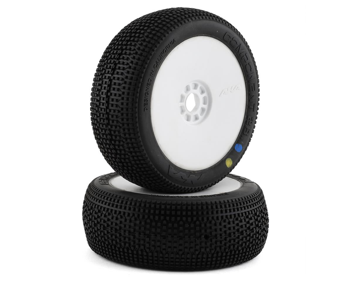 AKA Component 2AB 1/8 Buggy Mounted Tires (White) (2) (Medium - Long Wear)