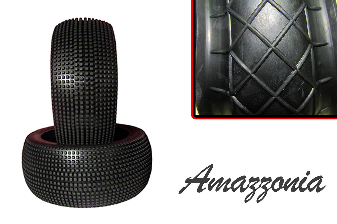 Hot Race 1/8 Buggy Tire AMAZZONIA Pre Glued - RACERC