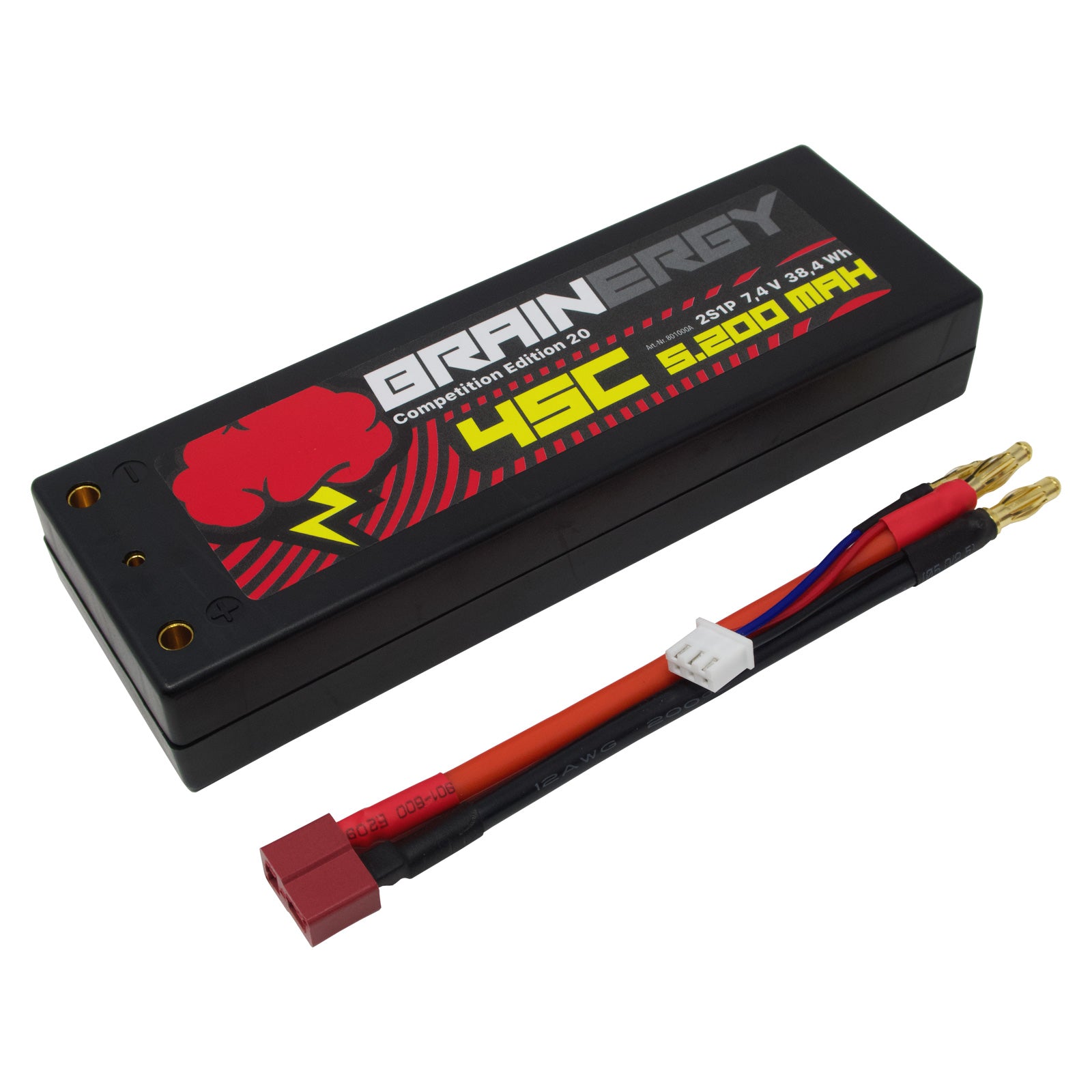 BRAINERGY LiPo Akku 2s1p 7,4V 5200mAh 45C Goldkontakt Ø4,0mm Hardcase