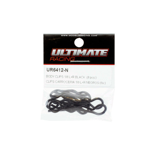 Ultimate Racing Body Clips 1/8 L&R Black (8pcs)