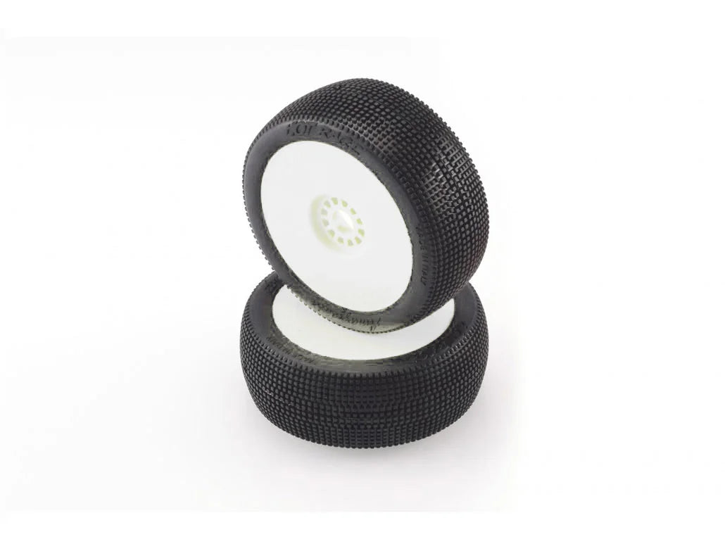 HOT RACE - 1/8 COMPETITION TYRES - AMAZZONIA- PRE GLUED ON WHITE RIMS ( 2 PCS )