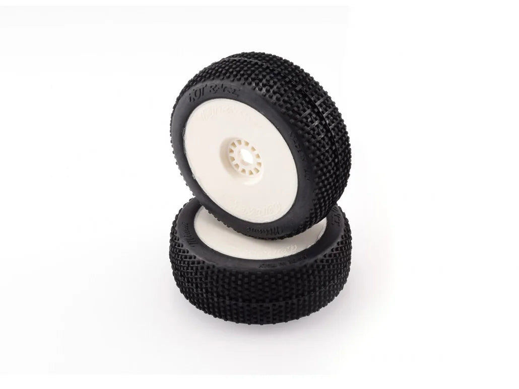 HOT RACE - 1/8 COMPETITION TYRES  MIAMI PRE GLUED ON WHITE RIMS ( 2 PCS )