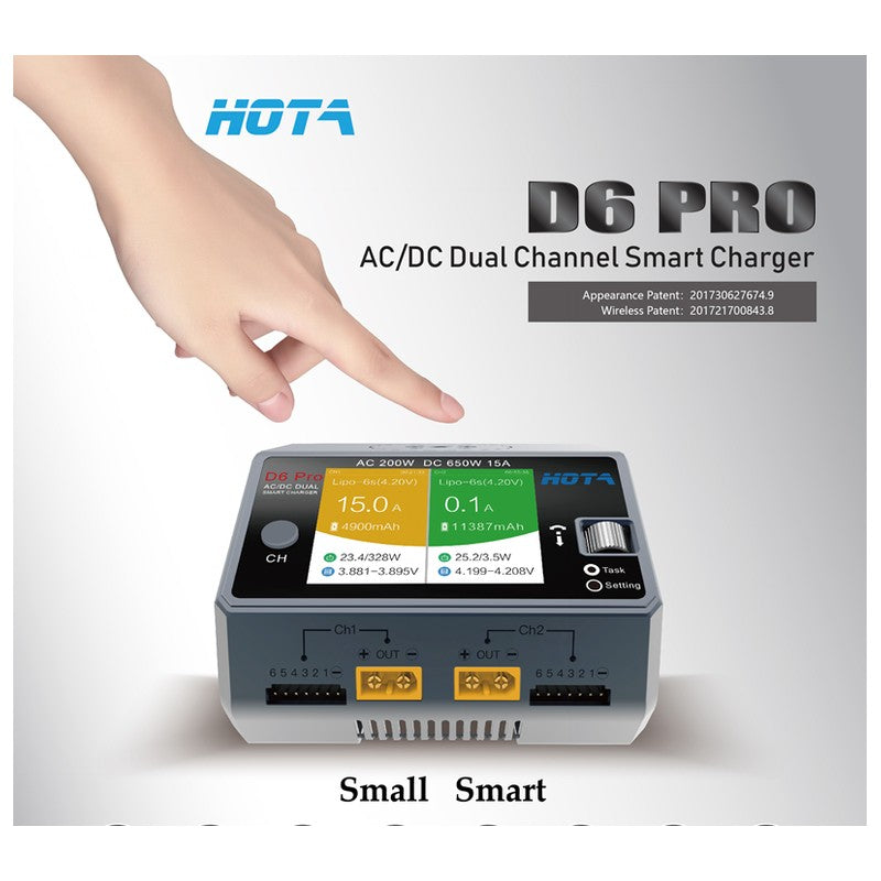 HOTA D6 PRO DUAL SMART CHARGER | AC/DC | 2 x 325W | 15A - RACERC